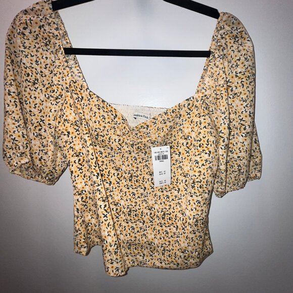 Abercrombie & Fitch Puff Sleeve Sweetheart Top - Yellow Pattern (NWT) - Picture 3 of 5